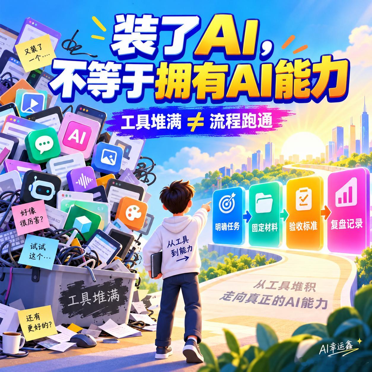 给每位员工买AI，不等于公司拥有了AI能力

近期一篇关于“第一批全员AI公司”的报道引发讨论。报道提到，一些企业购买了AI服务、部署了大模型，但员工不知道为什么用，原来的业务流程也没有发生明显改变。

这个问题不只属于大公司。很多普通人也一样：收藏了几十个AI工具，装了多个Agent，每天研究新 ​