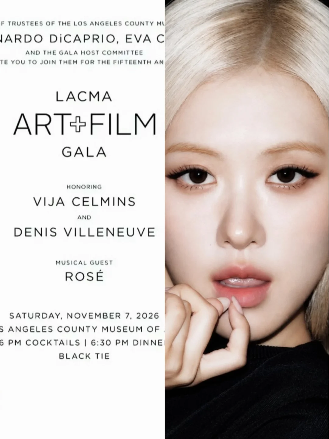 ROSÉ 将11月7日作为音乐嘉宾出席LACMA Art+Film Gala 并