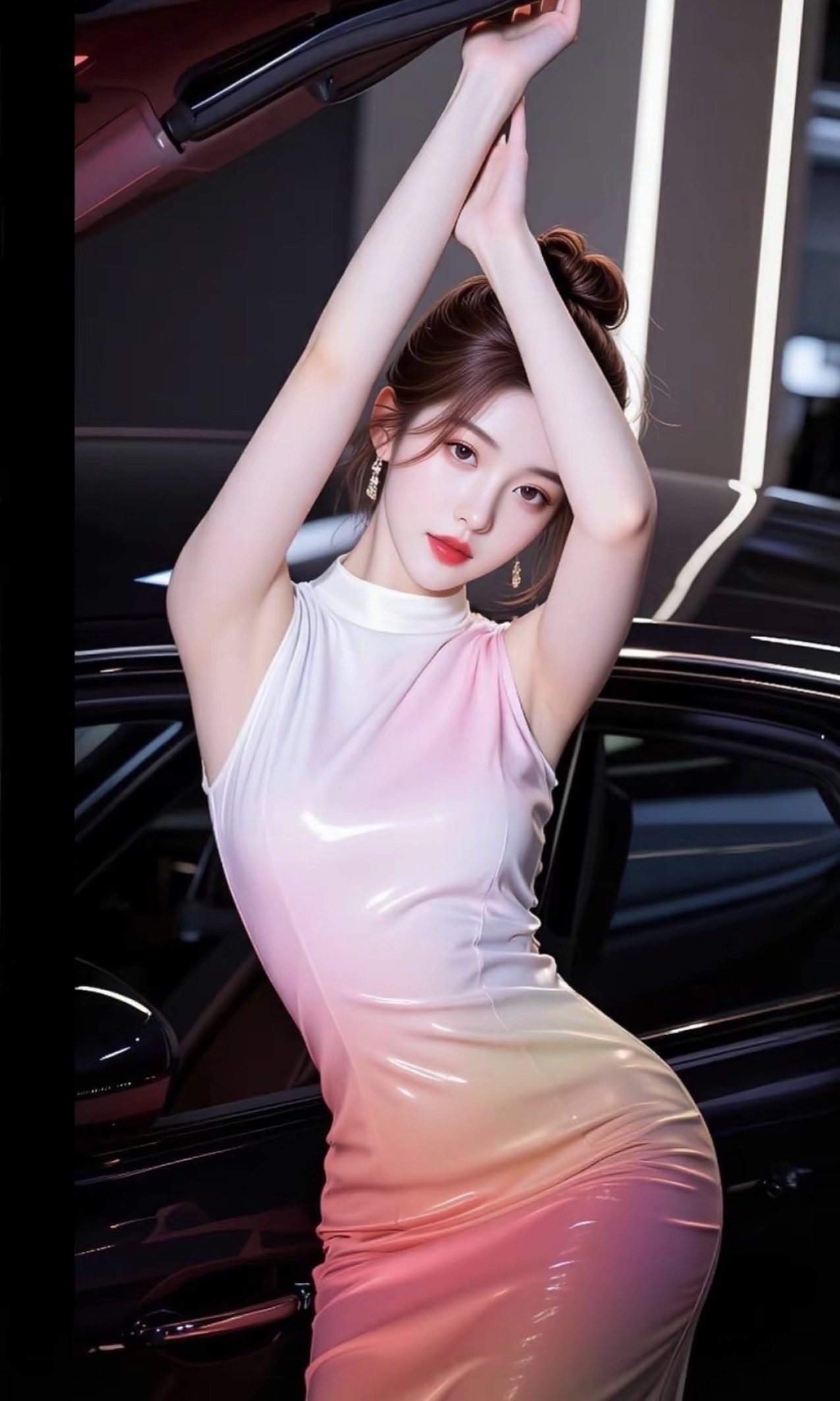 当旗袍遇上超跑，她把东方韵味玩出了赛博朋克感！  在车展的光影交错里...