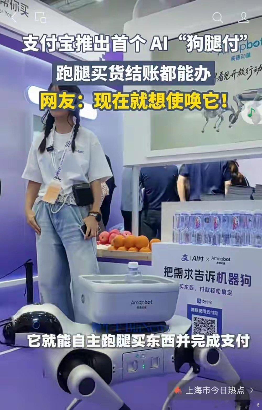 #网友称狗腿付才是真接地气#
狗腿付产品实际上就是把 AI 支付能力用在具身机器上，产品的真实名字是“AI 付・具身智能”。

据了解，机器狗可以遵照指令，帮忙跑腿，并完成支付。整个过程都在主人的授权范围内，做事有分寸，操作有凭证。
#支付宝辟谣狗腿付# ​