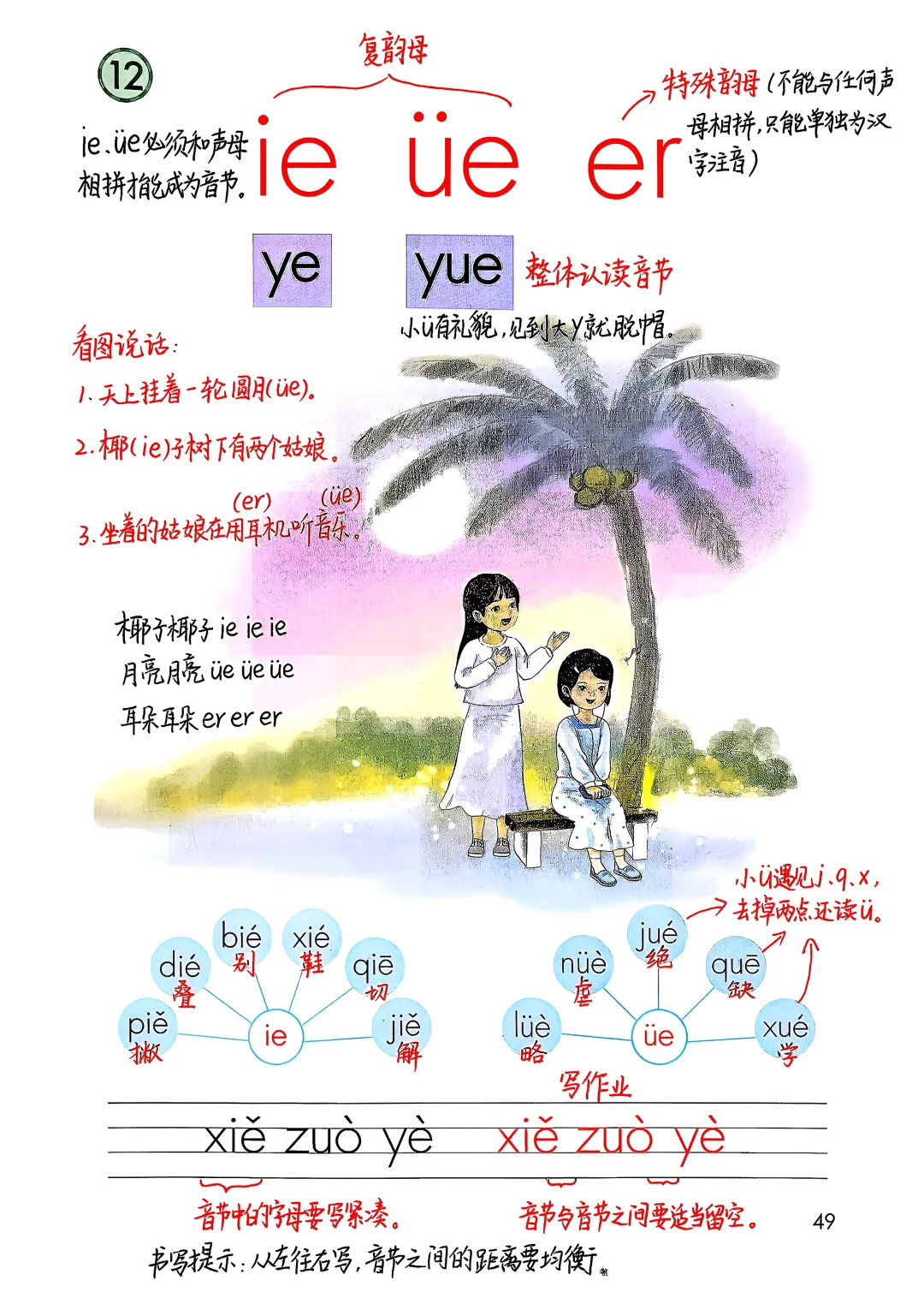 一年级上册语文｜《ie üe er》课堂笔记 延展