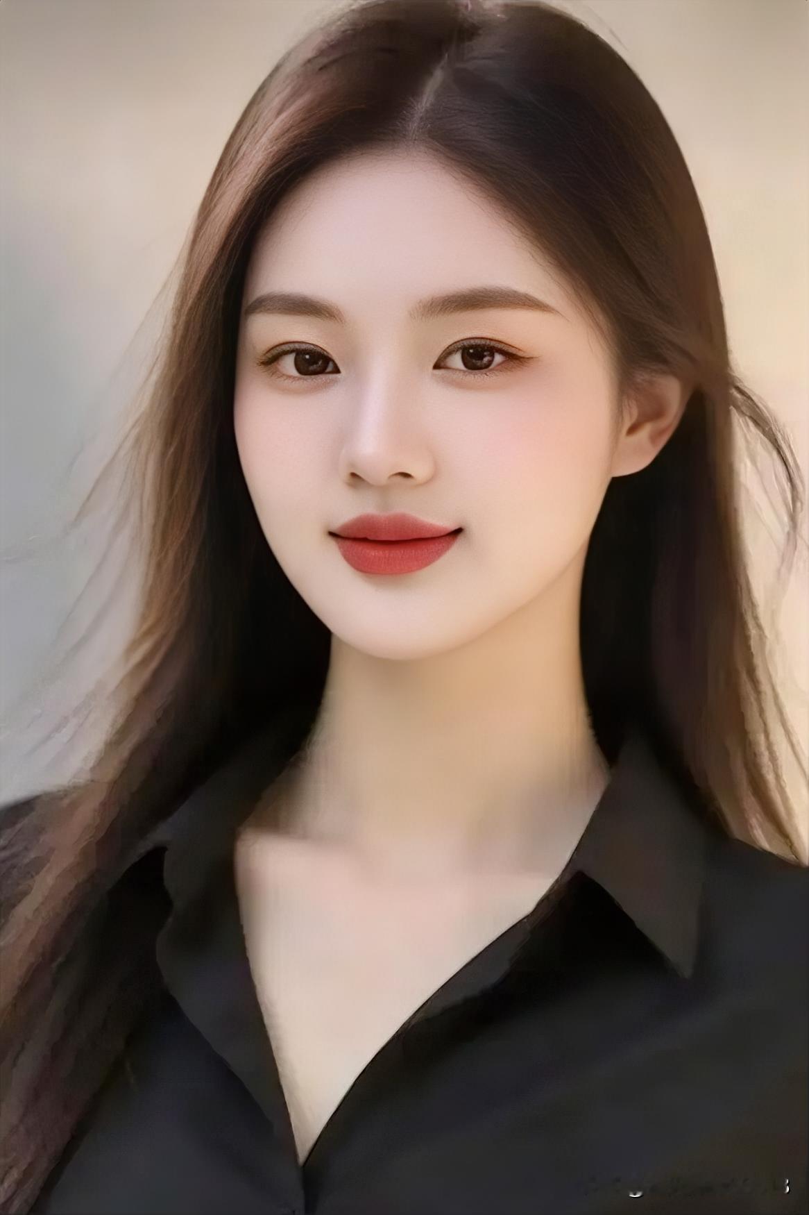温柔甜美的少女，黑发红唇，气质出众。