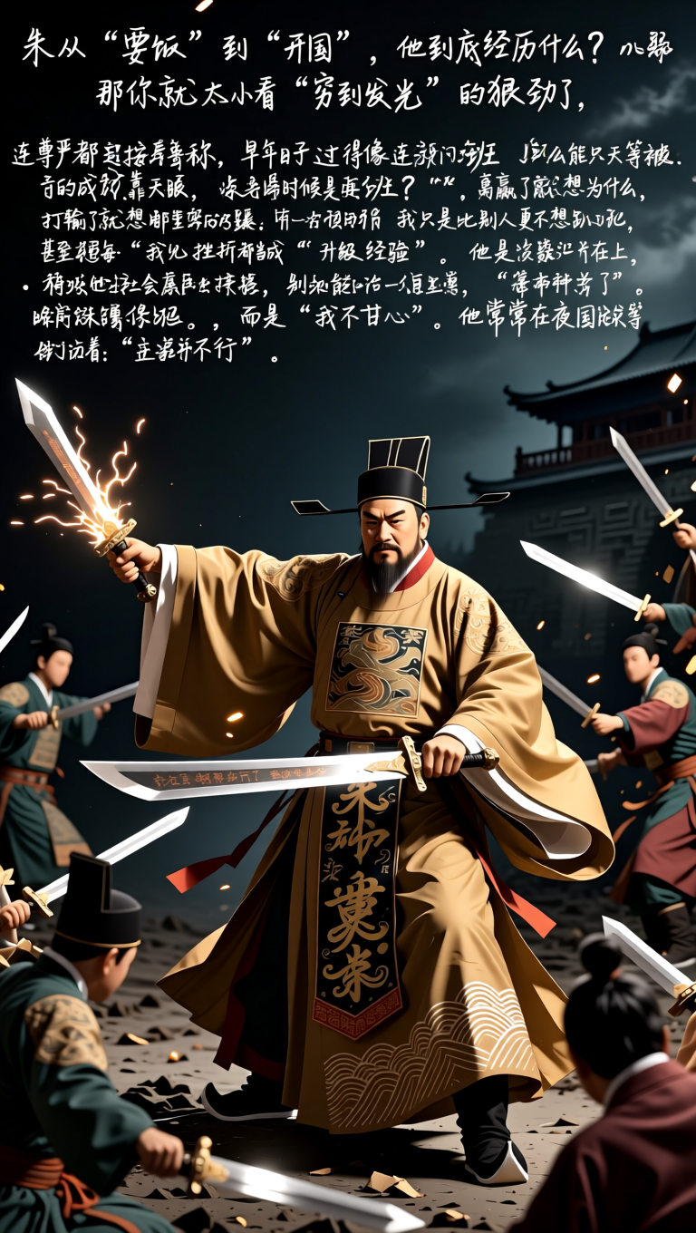 《朱元璋：从“要饭”到“开国”，他到底经历了什么？》
如果你以为朱元璋的成功靠天赋，那你就太小看“穷到发光”的狠劲了。明朝开国皇帝朱元璋，早年日子过得像连续加班：饿的时候是真饿，冷的时候是真冷，连尊严都得按斤称。可最离谱的是——他不但没被生活打趴，反而把每一次挫折都当成“升级经验”。

有一次他在社