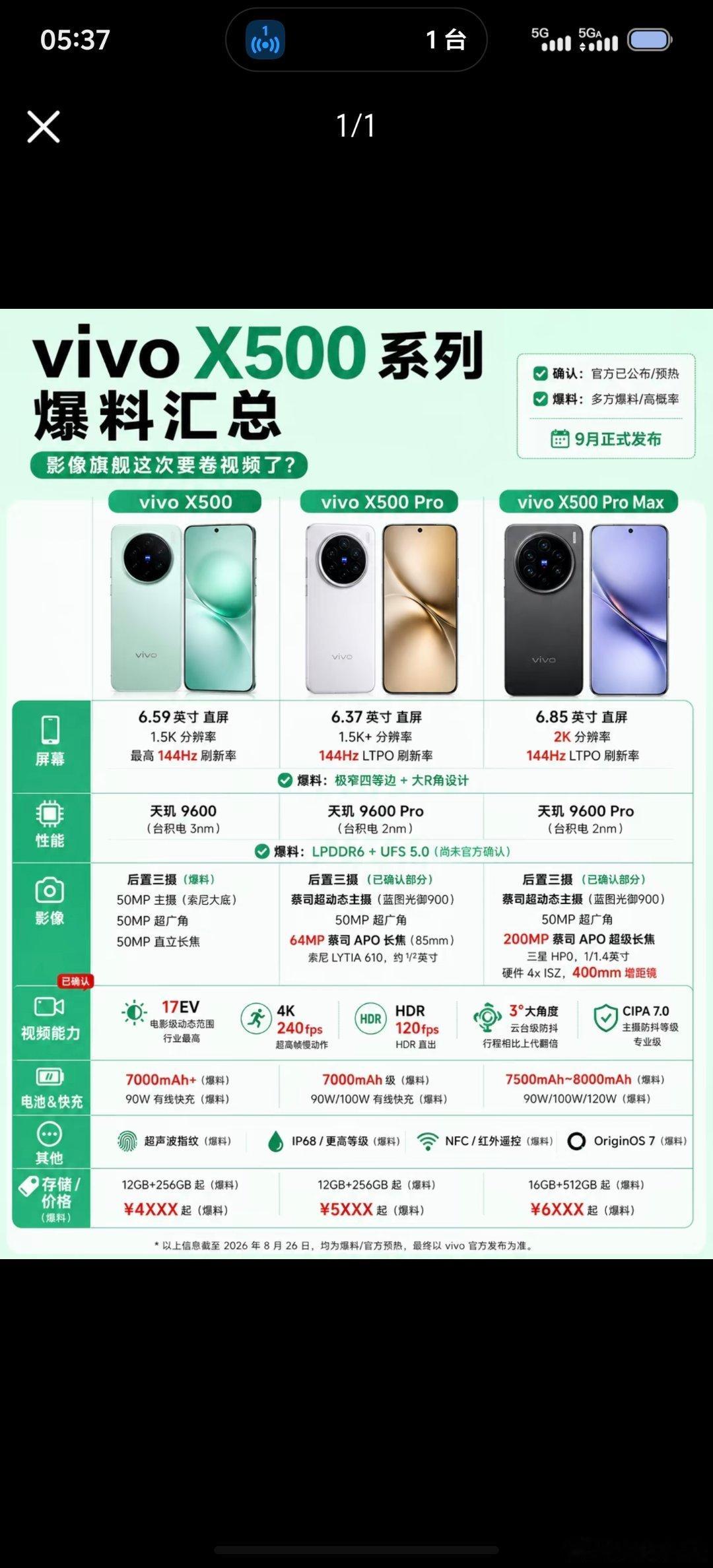 家人们，vivoX500系列要来了！ 9月发布，影像大升级!#vivo[超话]##数码闲聊站[超话]##数码资讯##数码# ​