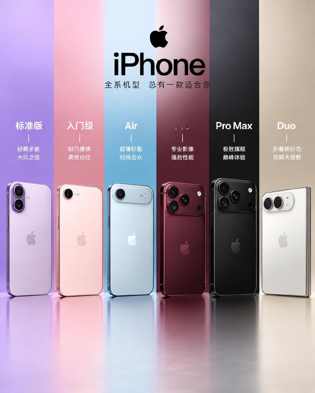 你以为iPhone只分标准版和Pro版，但实际上人家已经有6条产品线了，而且还分为秋季和春季两波发布。这里面的Air2和Duo我都非常看好，感觉这两年苹果的出货量又能增加。 ​