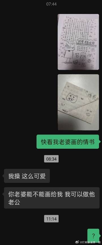 我媳妇把我画的小猪给他朋友炫耀给我笑的。