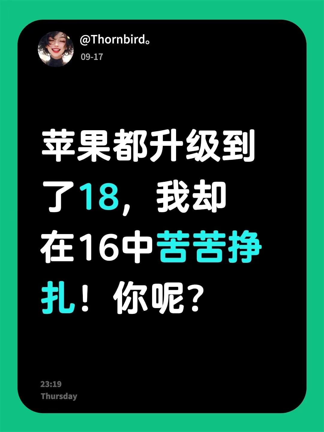 苹果都升级到了18，我却在16中苦苦挣扎！你呢？