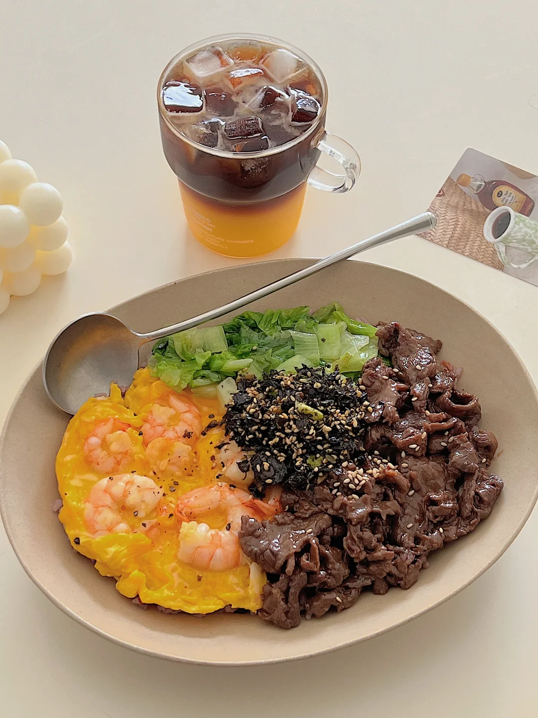 干净饮食|虾仁滑蛋牛肉盖饭🍱低卡高蛋白