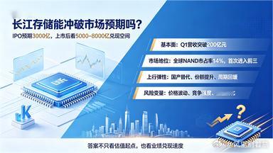 长鑫3.8万亿，长存凭啥只值3000亿？

昨天证监会官网确认，长江存储IPO辅导验收通过，上市进入最后冲刺。这意味着国产存储双子星齐聚资本市场——长鑫科技7月上市后市值约3.8万亿，长江存储市场预期IPO估值仅约3000亿，上市后有望达5000-8000亿。
同样是国家队，为什么估值差10倍？长江存储Q1营收突破2 ​