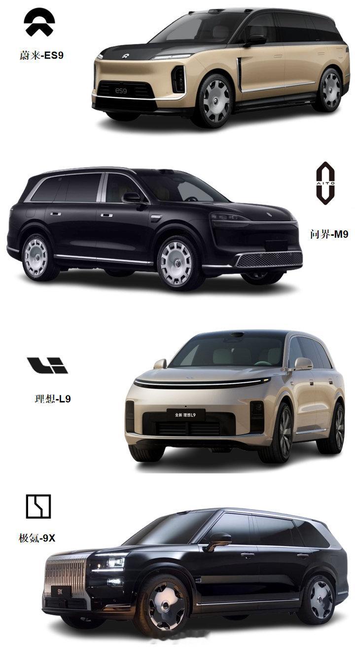 #50万级新能源9系大型SUV# 
50万级热门新能源9系大型SUV：蔚来ES9 & 问界M9 & 理想L9 & 极氪9X，大家最喜欢哪个[举手] ​