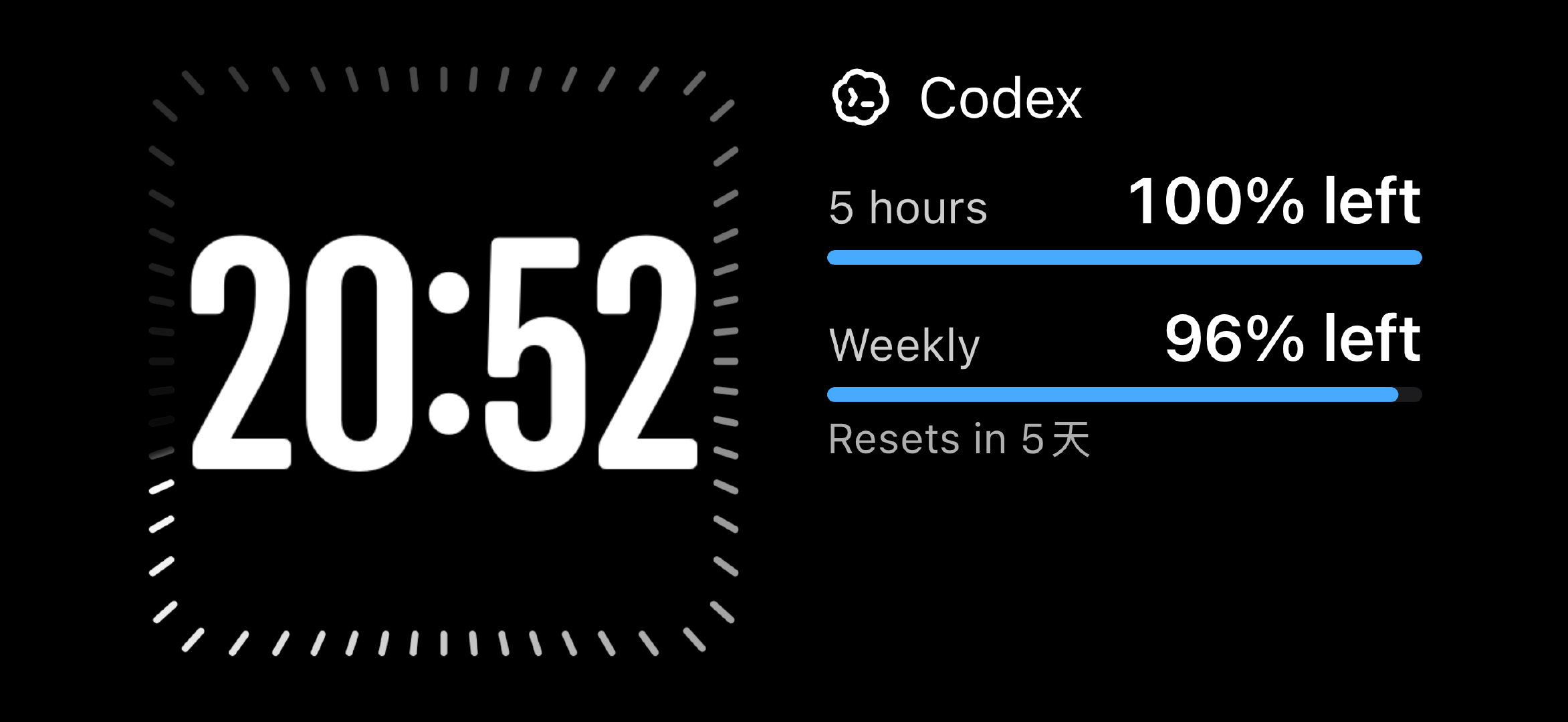 iPhone待机显示的小组件中，居然可以设置显示codex的用量信息。这是否有些太push了？ ​
