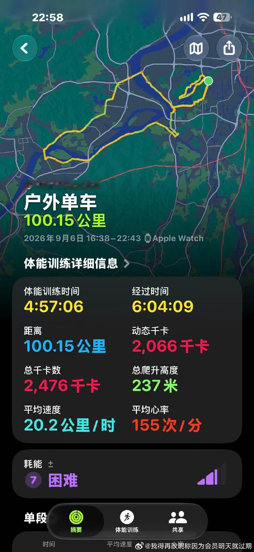真的没必要炫耀 骑车真没必要炫耀
就像我2026年 9 月6 日骑了100km
这件事没必要发出来
因为我知道骑100km的人多的是
发出来我骑了100km就显得我好像很在意
现在不止我自己知道自己骑了100公里
别人也知道我今天骑了100km
骑了100km就骑呗没啥好炫耀的
反正我就今天骑了100.15km而已 ​