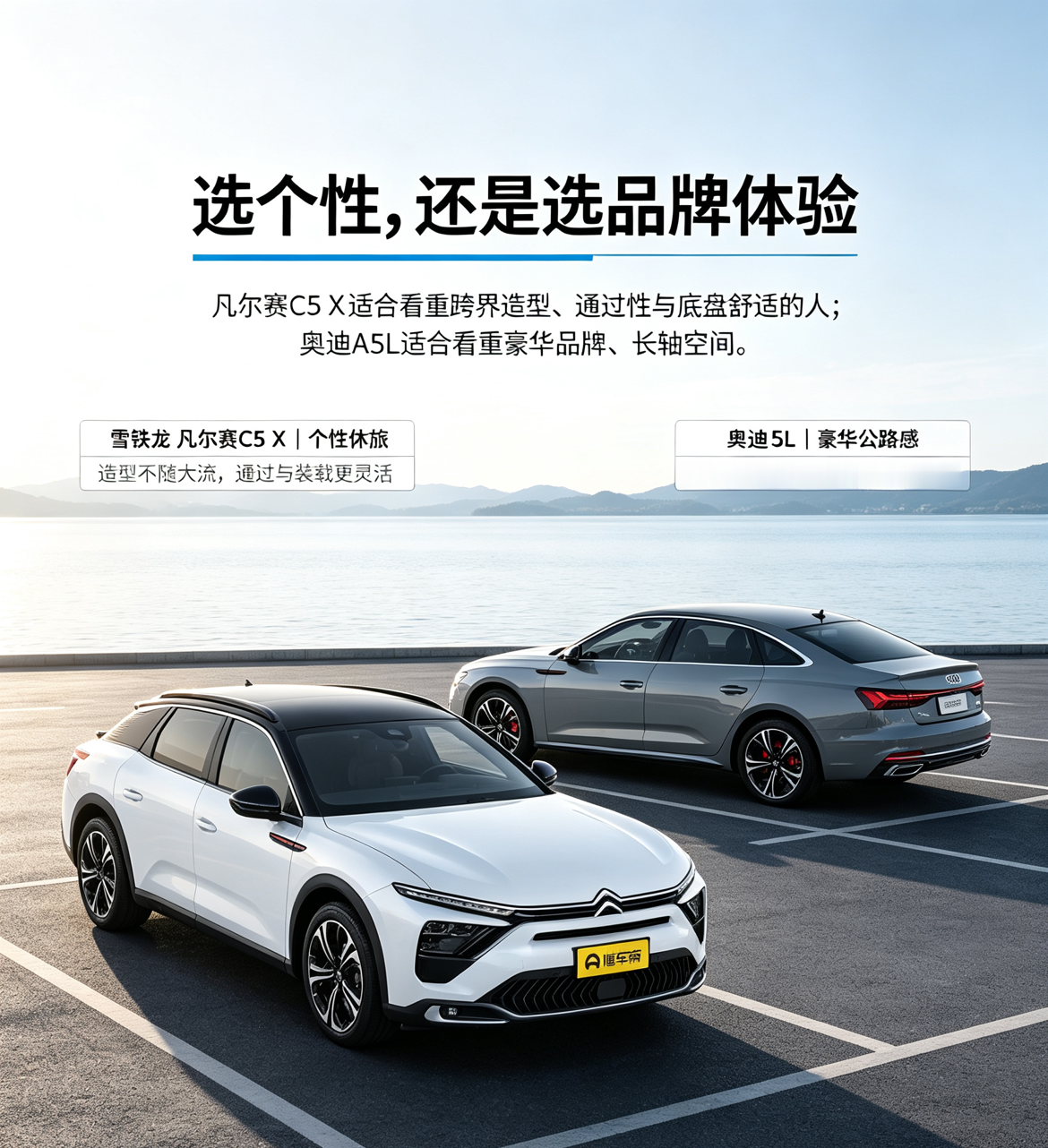 凡尔赛C5 X适合不爱随大流的人，跨界造型、通过性强，底盘舒服还省心省钱；奥迪A5L更合看重豪华品牌、大空间和公路质感的人，选个性还是品牌全看你偏好。【来自懂车帝车友圈】