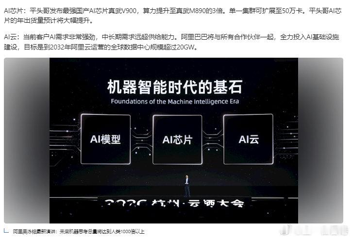 #港股##阿里巴巴# 阿里吴泳铭最新演讲：未来机器思考总量将达到人类1000倍以上 ​