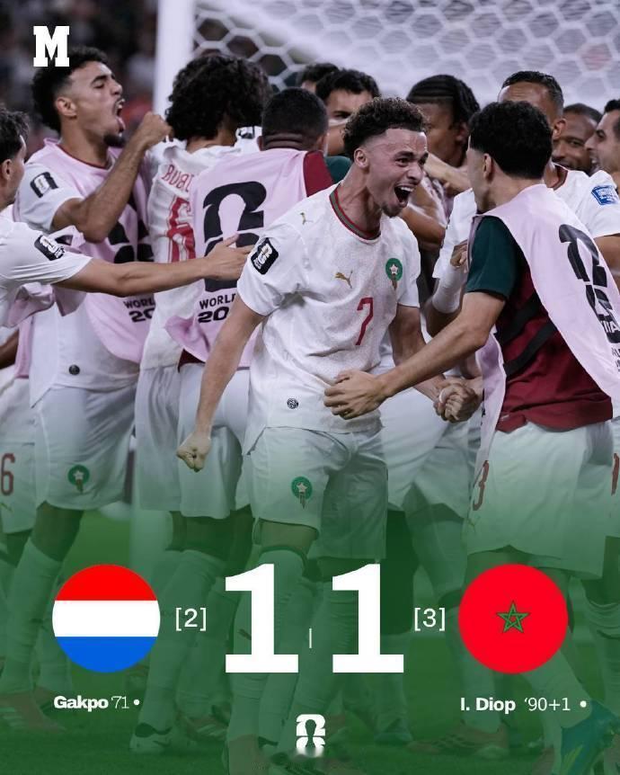 2026世界杯1/16决赛，荷兰加克波先破门，补时被摩洛哥绝平拖进点球...