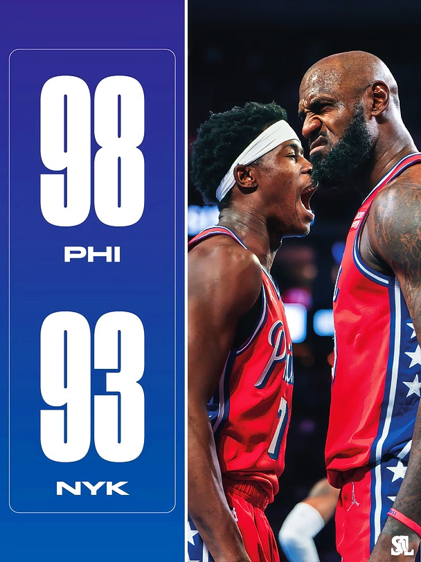 NBA杯小组赛，76人主场98-93击败尼克斯，比赛战至最后时刻，詹姆斯连续送出关键得分，成功完成制胜补篮。最终76人拒绝尼克斯逆转，赛季双杀尼克斯，76人取得NBA杯小组赛的首胜。
	
数据如下：马克西27分4篮板4助攻，詹姆斯20分9篮板8助攻，埃奇库姆13分8篮板，恩比德10分7篮板7助攻，西蒙斯21分。#76人赛季双杀尼克斯 #费城76人 #詹姆斯 #马克西 #恩比德 #VJ埃奇库姆 #小西蒙斯 #NBA #NBA评论席 #NBA精彩瞬间