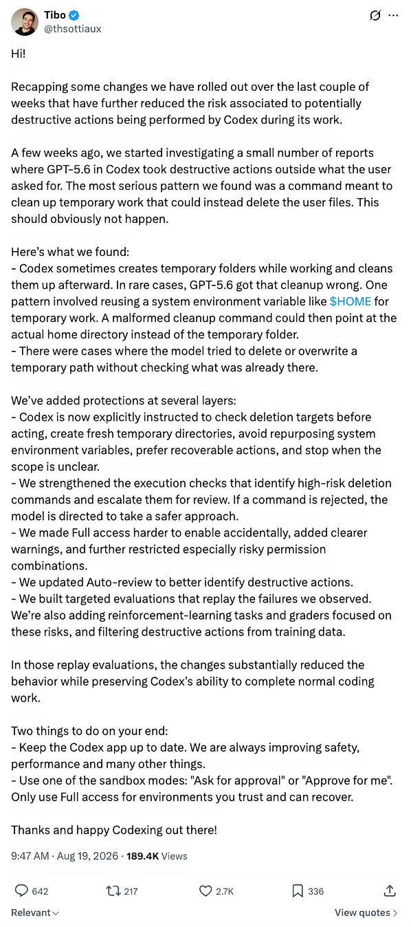 Codex 误删文件，官方复盘了