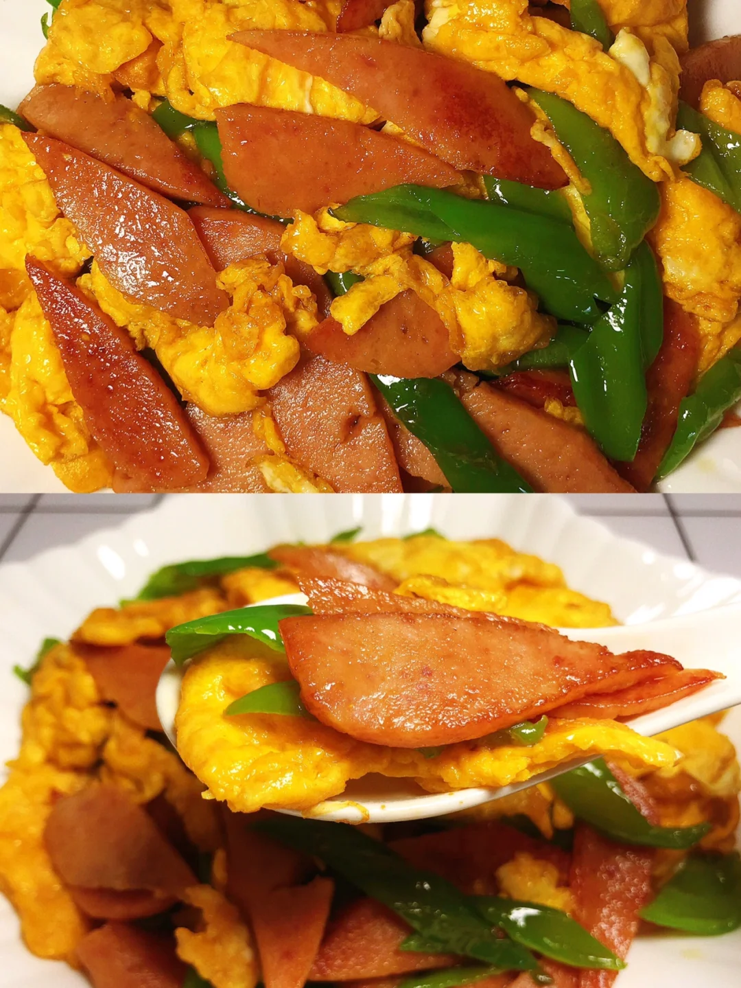 鲜嫩爽口！青椒火腿炒蛋，超级下饭！