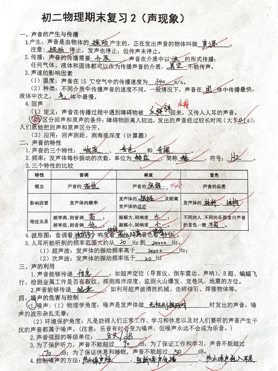 初二物理期末复习试卷（声现象）‼️