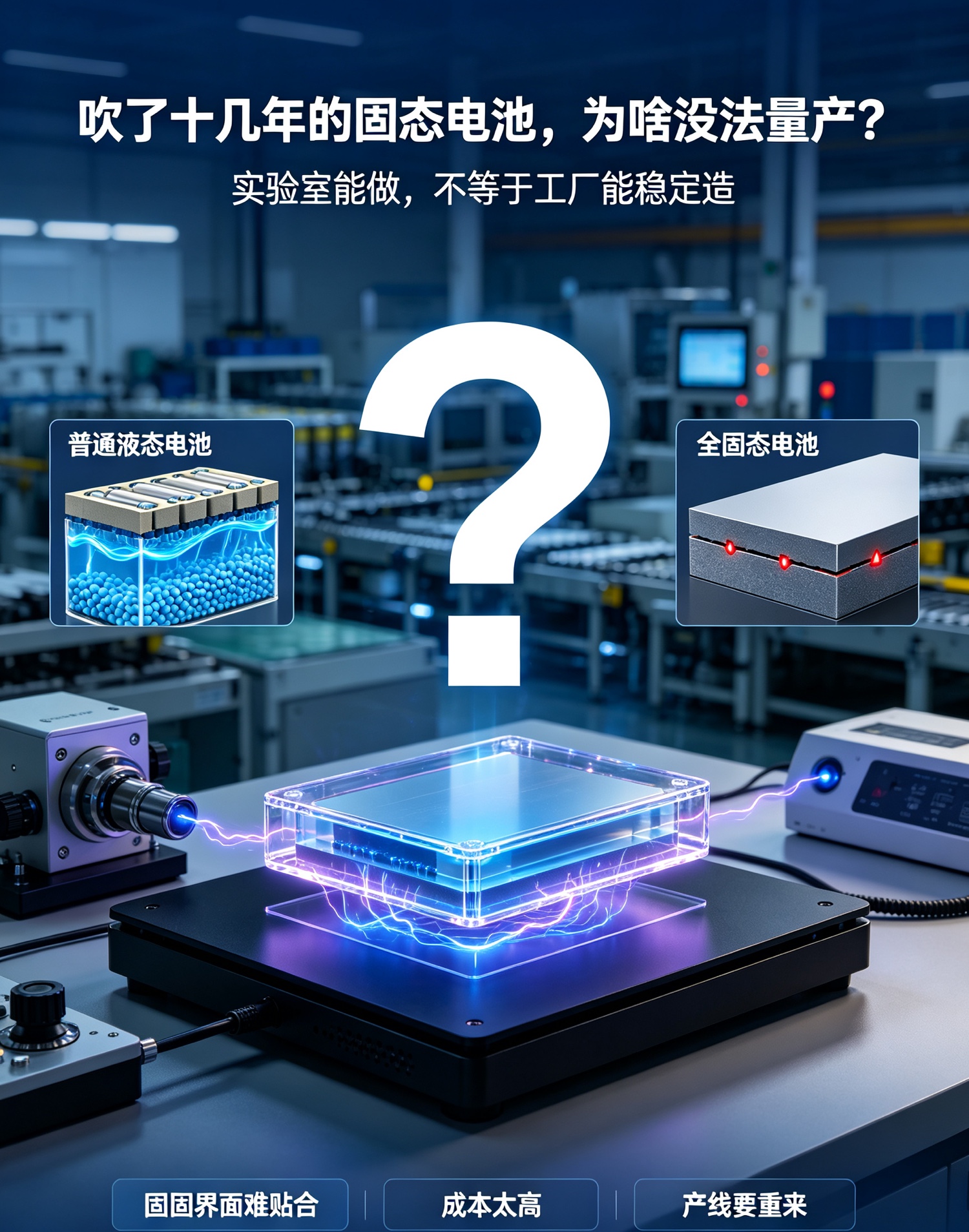 吹了十几年的固态电池，为什么始终无法量产？真相很现实

经常看新能源汽车新闻的人，应该都听过固态电池。

媒体年年宣传：续航突破一千公里、彻底解决起火爆炸、颠覆整个电车行业。

听起来神乎其神，好像固态电池一旦普及，现在的电动车全部都会被淘汰。

但很多人不知道一个扎心的事实：中日韩研发固态电池十几