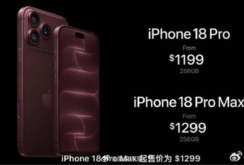 #18系列价格涨幅不大# ​ 
iPhone18Pro系列，价格出了。

iPhone18 Pro 1199美金
iPhone18 Pro Max 1299美金 ​
涨幅仅100美金左右 #苹果发布会# ​​​​