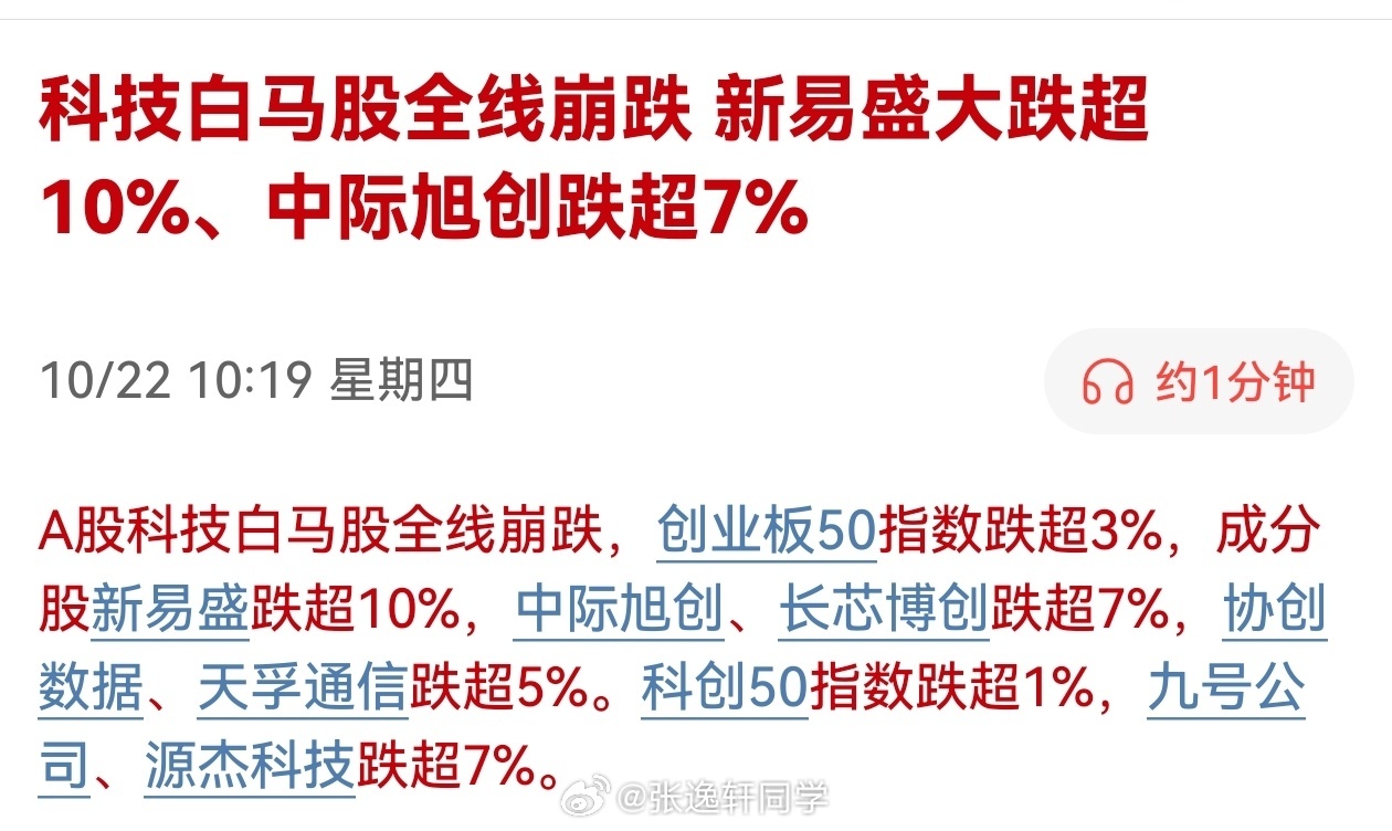 A股继续探底10月22日创业板指跌3%、沪指跌1.11%，两市超4600只个股下跌，这波探底确实让人心里发紧。我早上翻账户看了一眼就关掉了，跌成这样反倒不急着动手，市场情绪冷下来的时候更需要沉住气，仓位控制好比追涨杀跌实在。 ​​​