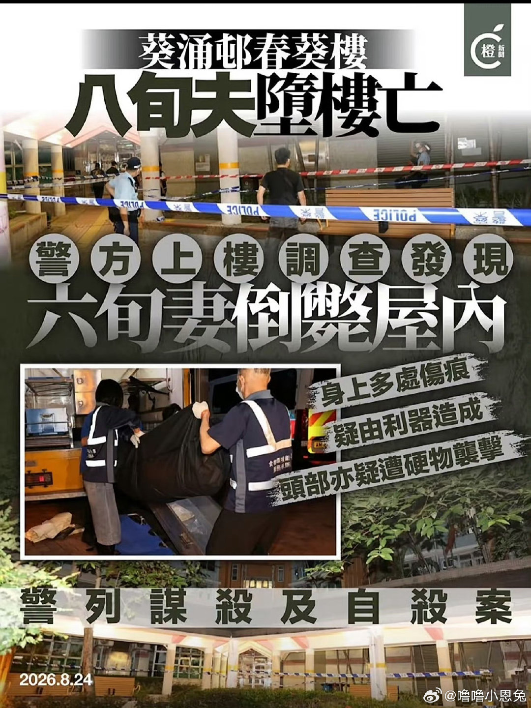 #香港葵涌村发生双尸案#
据报道，二人结婚多年，没有家暴的情况，但长期的不交流导致矛盾剧增，往往比显性的冲突更加窒息。 挺令人唏嘘的，都到这个年纪了，唉！希望逝者安息吧 ​