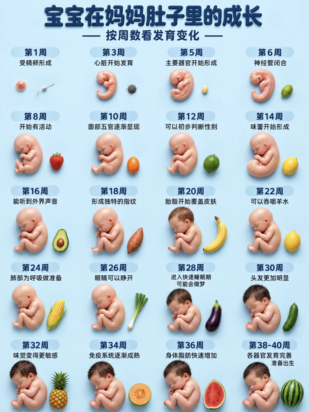 怀孕1-40周 宝宝在肚子里面忙什么