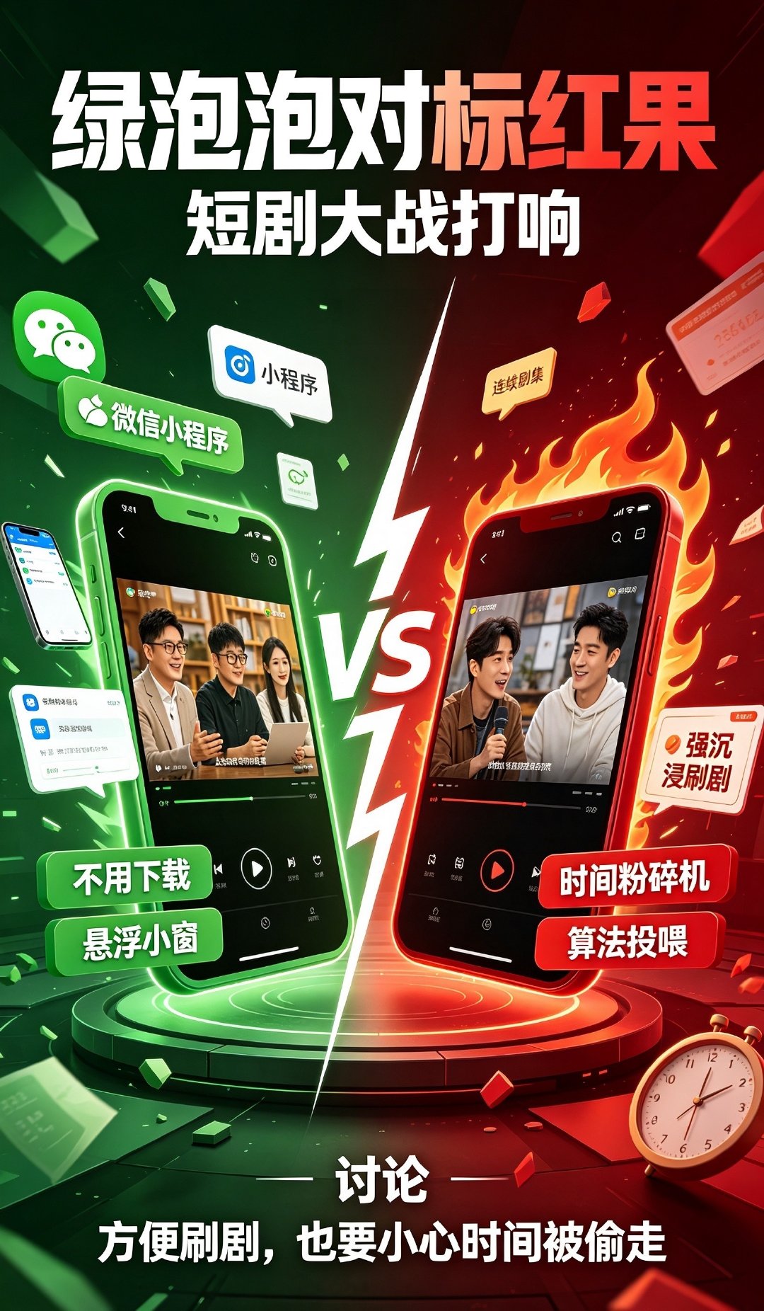 #绿泡泡对标红果#
腾讯上线绿泡泡短剧小程序，正面迎战红果短剧🔥
无需下载、悬浮小窗，边聊微信边追剧
短剧赛道内卷升级，隐私问题也引发讨论 ​