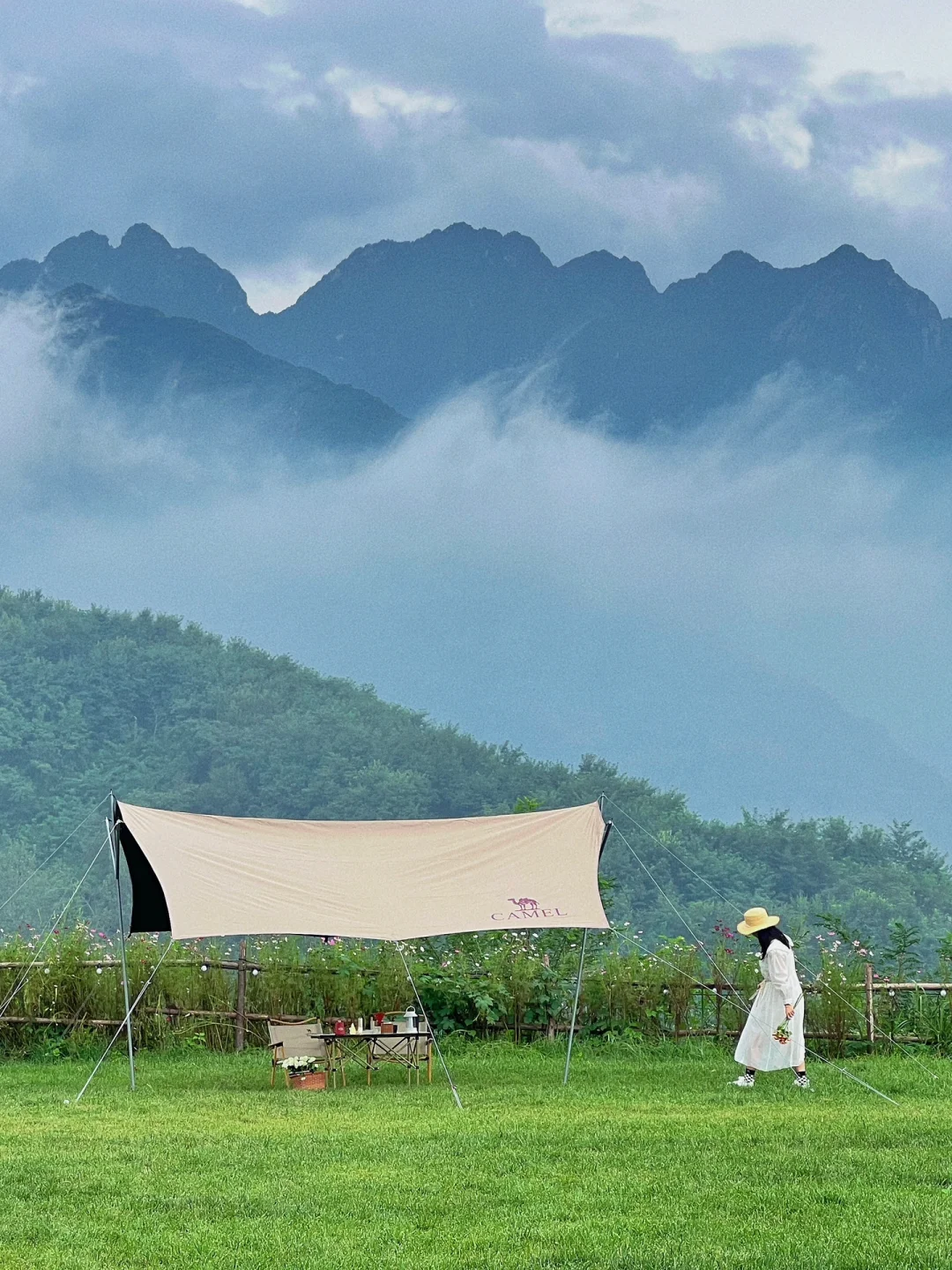 西安新晋露营地❗️高山草甸🌿雨天像幅水墨画