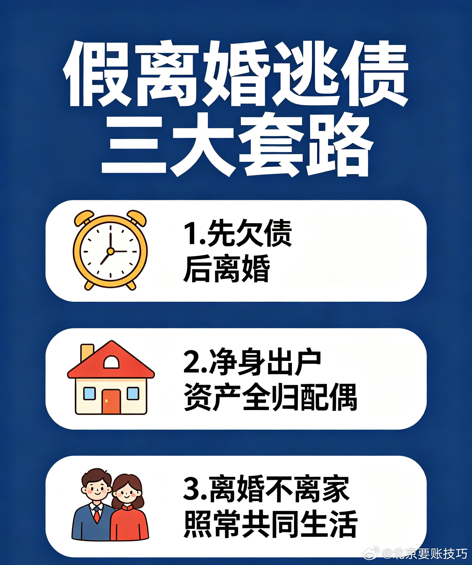老赖假离婚转移财产？婚内逃债、离婚析产，照样可以追回！
 
很多债权人遇到最恶心的逃债套路：欠债之后立刻离婚。
房产归配偶、存款归配偶、自己净身出户，名下一分钱没有。
 
很多人看到离婚证、离婚协议，直接束手无策：人家已经离婚了，我是不是彻底没办法了？
 
明确告诉你：欠债后离婚、净身出户 ​