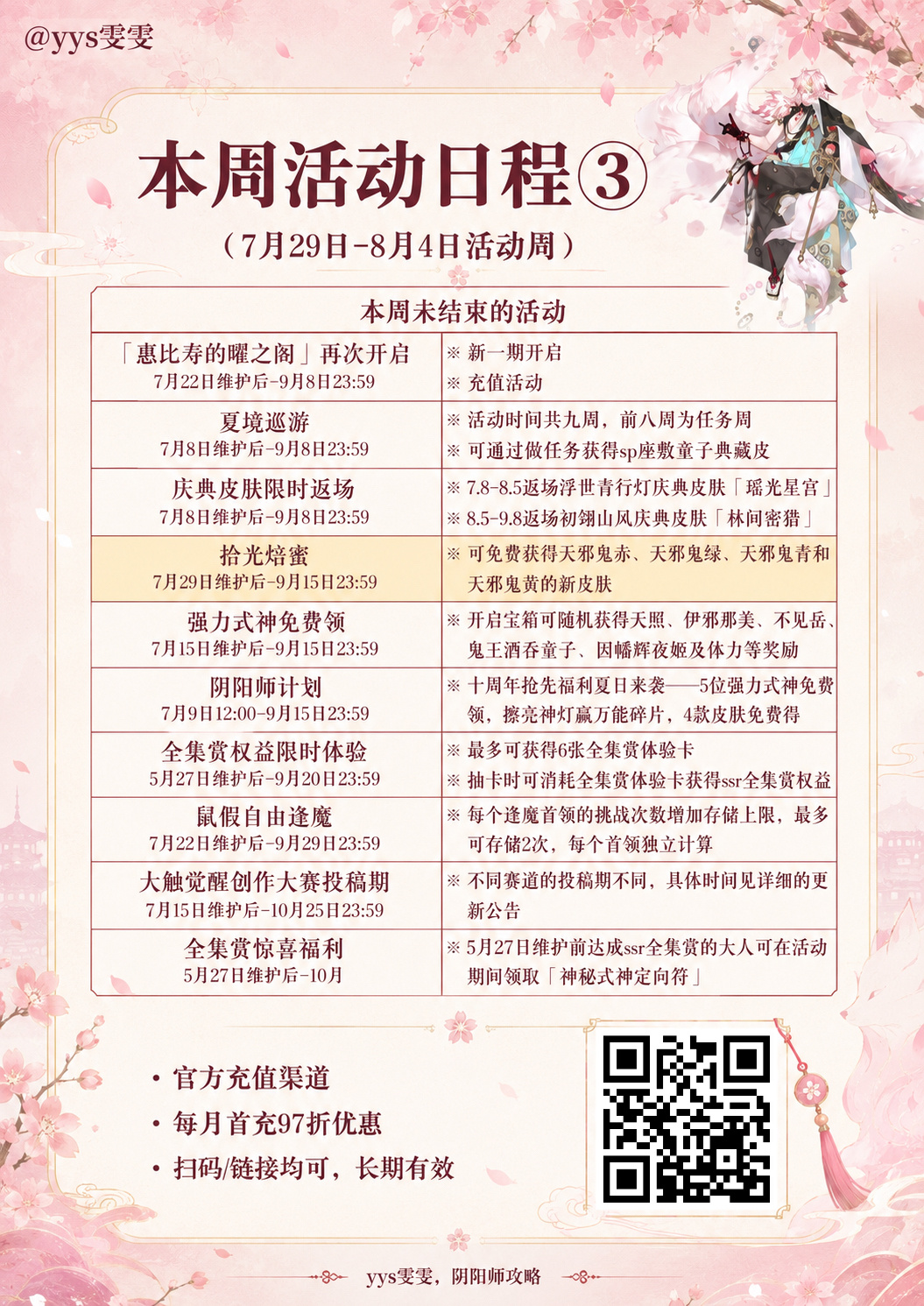 [超话]  【阴阳师本周活动日程表】7.29-8.4 充值链接👉