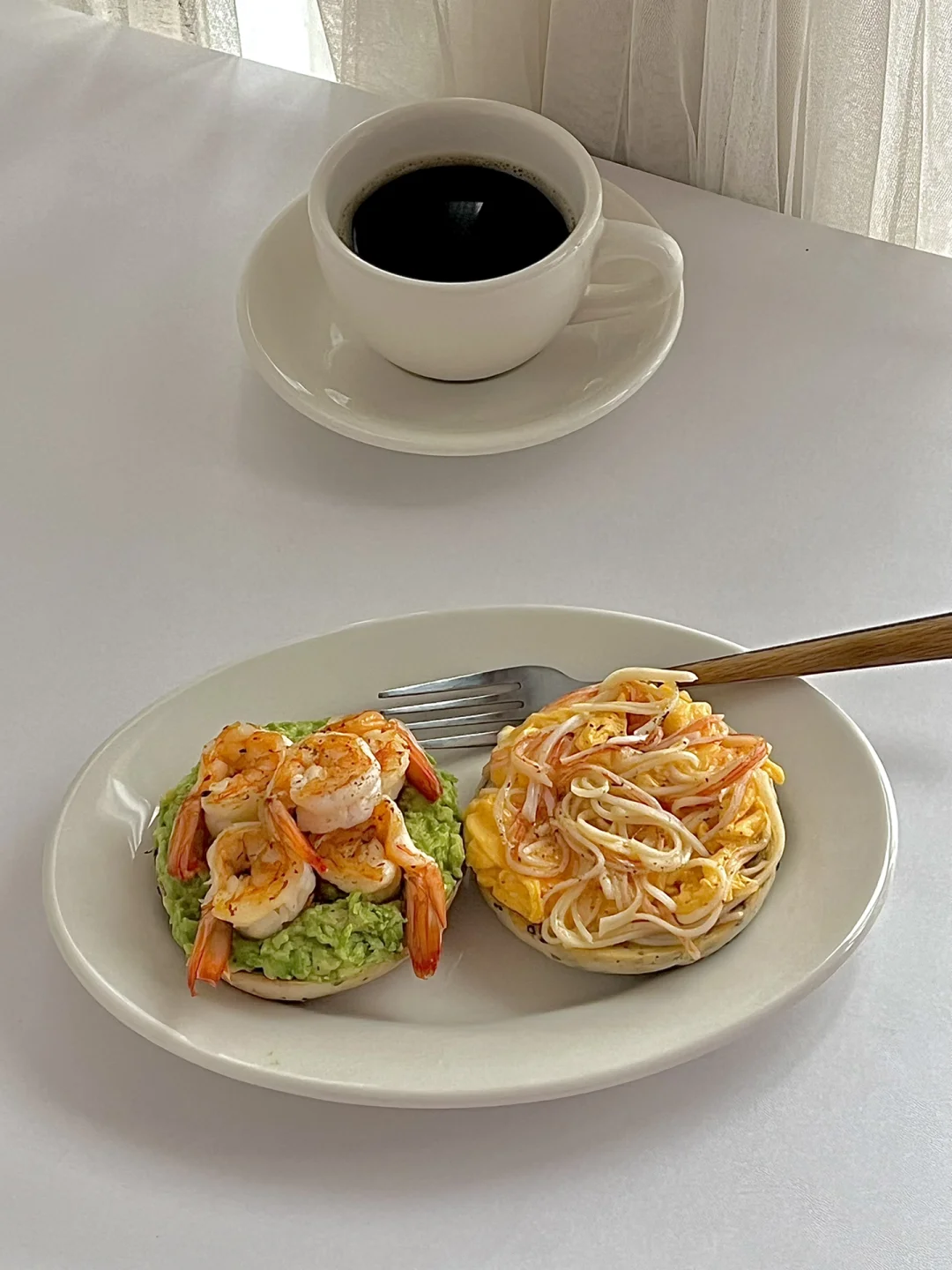 ☀️工作日早餐｜开放式贝果双拼三明治😋