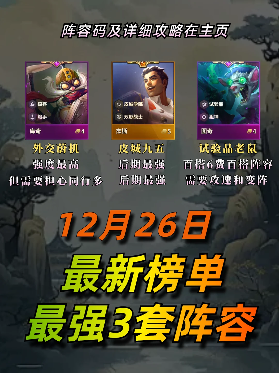 12月26日最新最强三套阵容