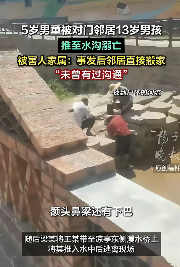 因妹妹被撒沙13岁对门男孩把5岁娃推下桥溺