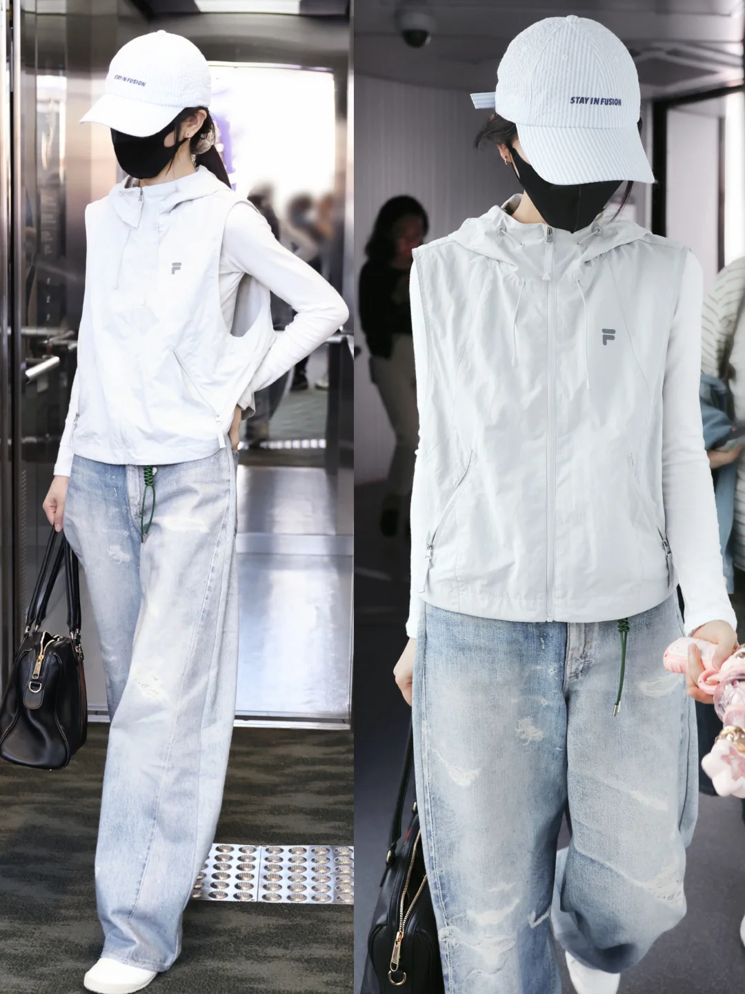 田曦薇今日机场私服，简单又舒适的出行look