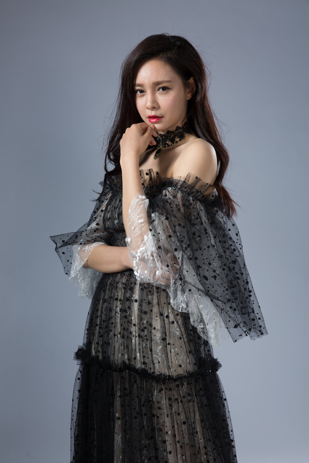 黑色波点纱裙棚拍写真#沈梦辰##沈梦辰[超话]# ​