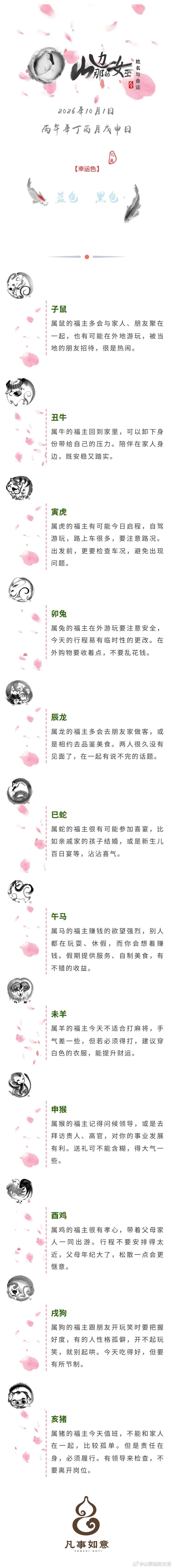 2026年10月1日生肖运势，国庆节快乐～姓名与命运姓名与命运[超话] ​​​