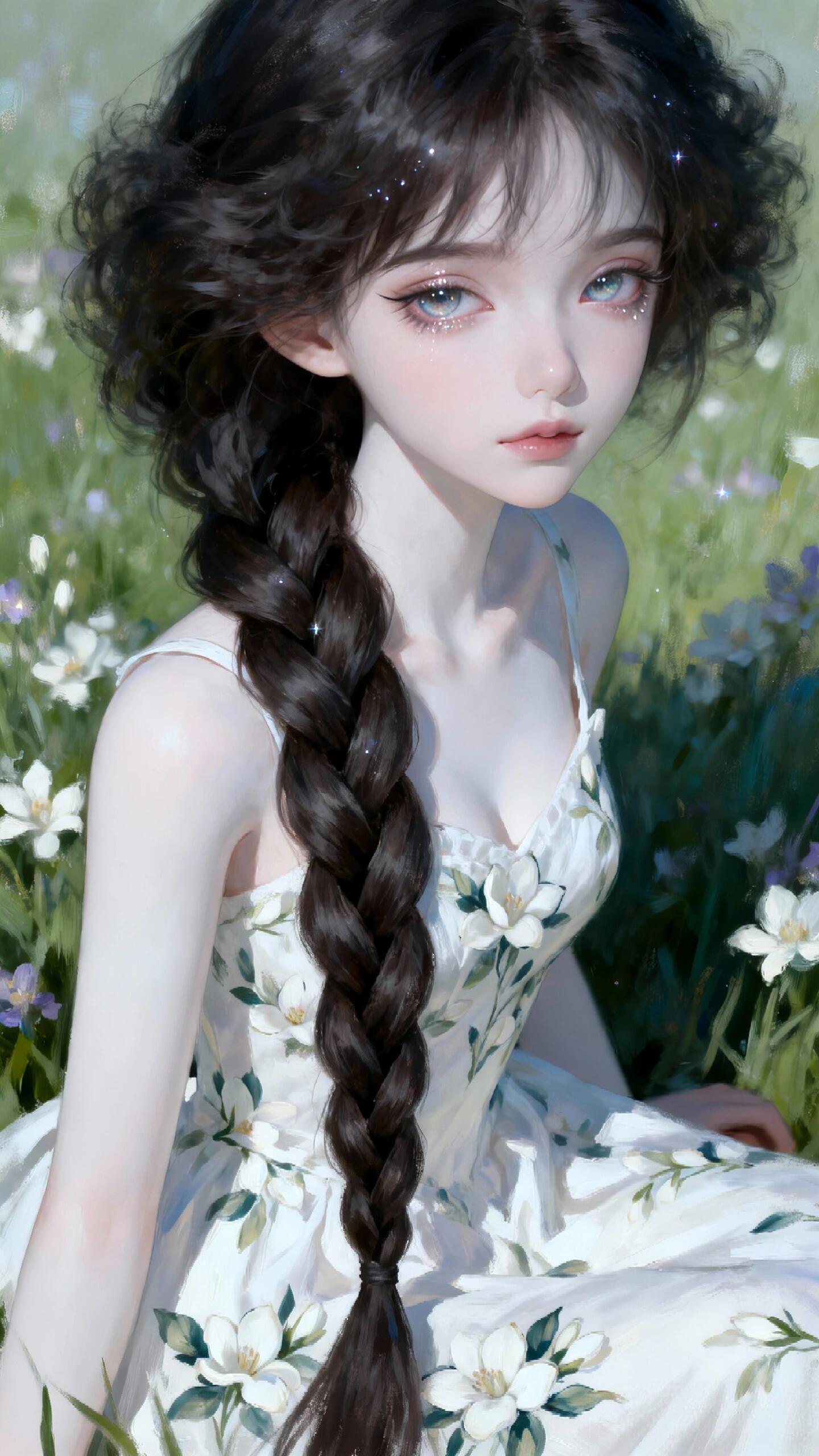 油画感少女在花田