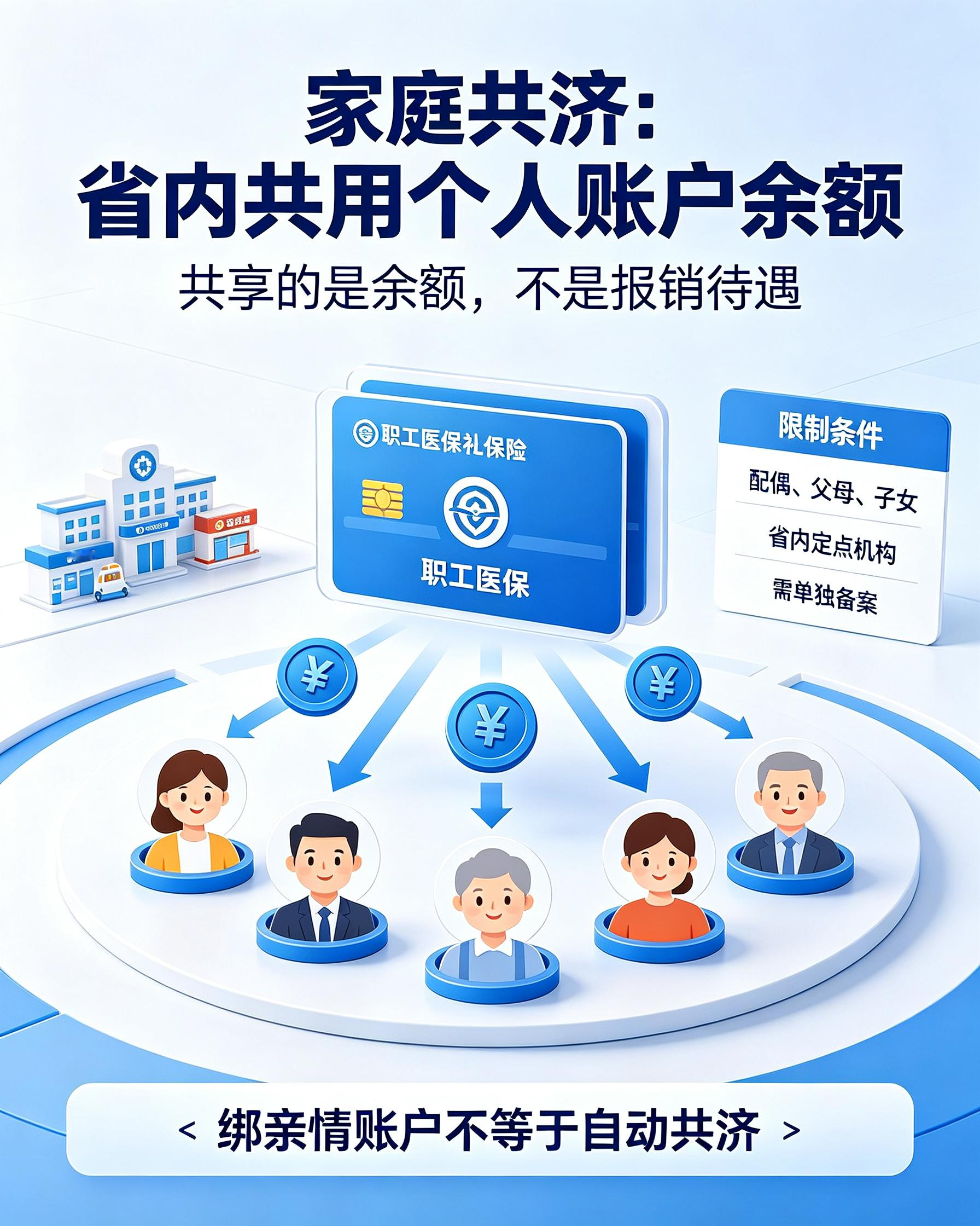 一文分清：亲情账户、家庭共济、医保钱包！90%的人都用错了
很多人医保一直白交！亲情账户、家庭共济、医保钱包，看着很像，实则完全不是一回事。
有人绑了亲情账户，以为能花家人余额；开了家庭共济，跨省看病又用不了。今天一次性讲透，普通人一看就懂！
【一、亲情账户＝帮家人办事（不花钱）】
只解决一个问题：