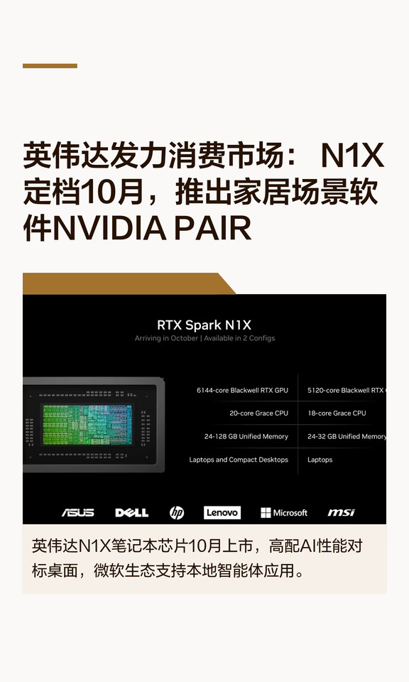 英伟达发力消费市场： N1X定档10月