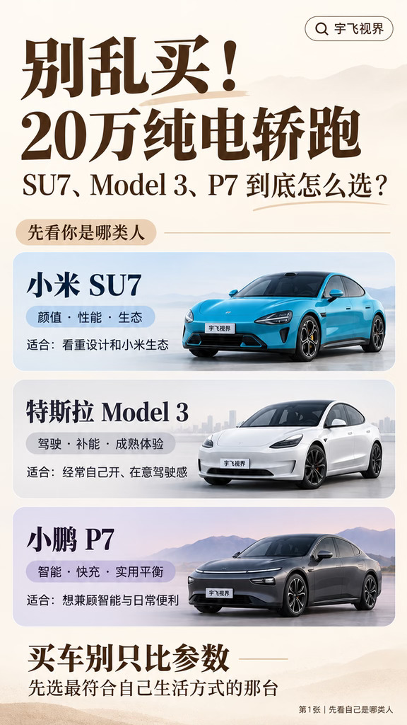 别乱买!20万纯电轿跑怎么选｜3台热门车对比