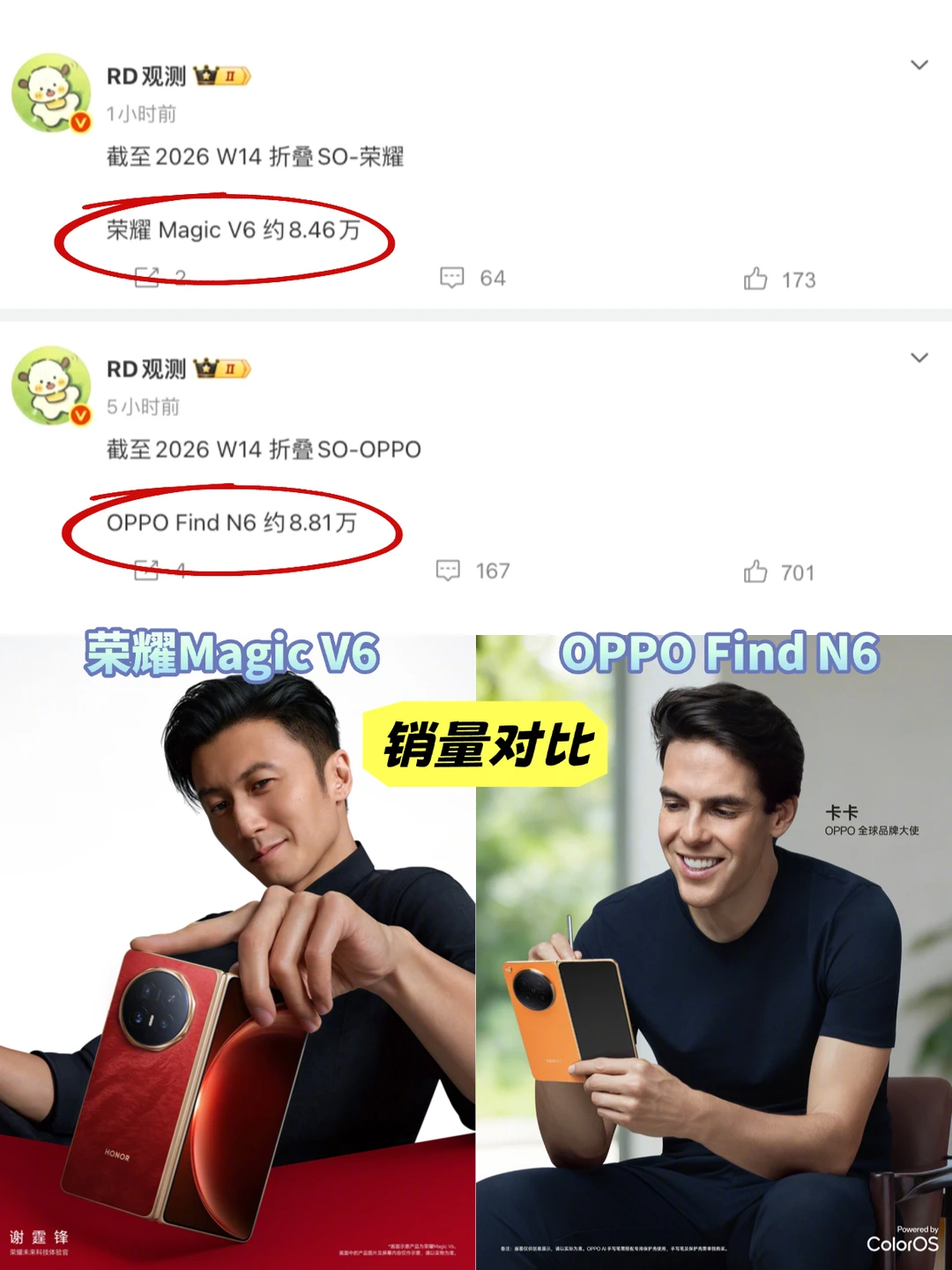 荣耀OPPO折叠屏销量谁更好？