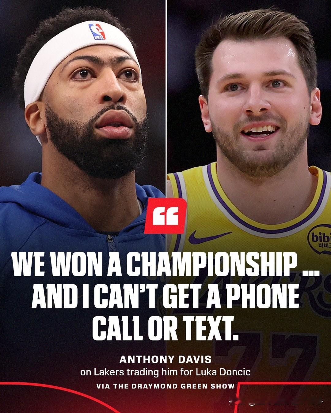 AD：自己被湖人交易一事没有得到足够尊重  时隔一年，安东尼·戴维斯谈...