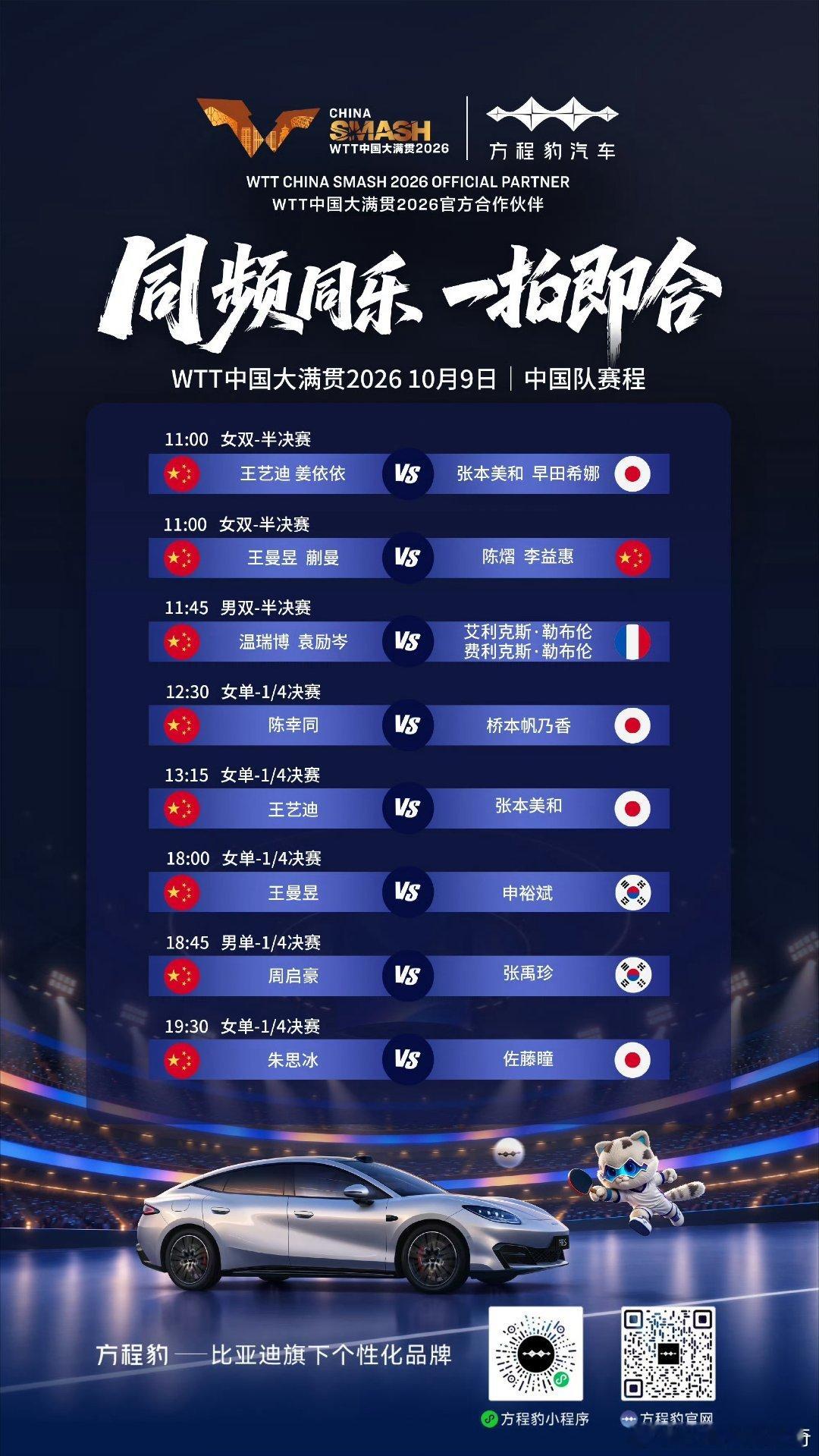 #WTT中国大满贯2026#
今天赛事满满，一起为中国队加油[拳头][拳头] ​