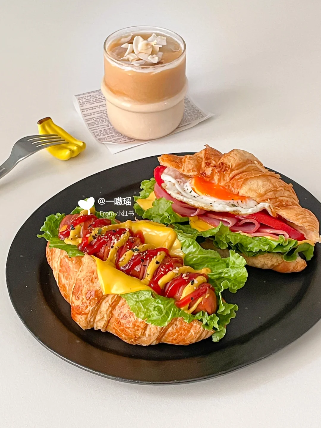 10分钟Brunch🥐好吃的可颂烤肠三明治双拼🌭