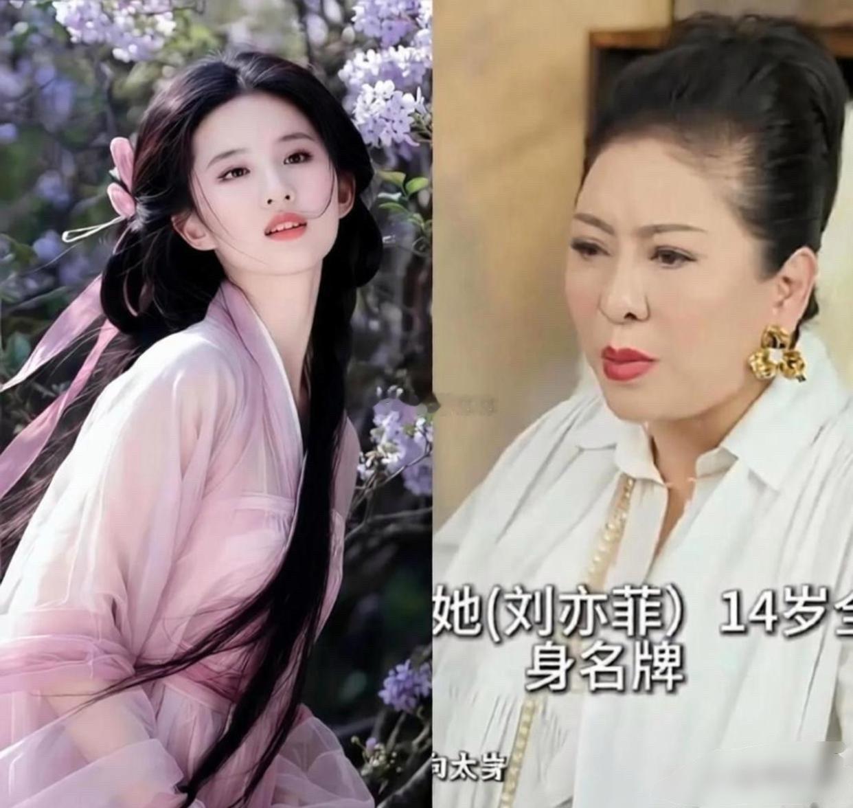 向大在节目里说：“刘亦菲在14岁的时候，就被她妈妈带来见我了！但我当时没有签她，因为她浑身名牌，张口就是姨我要你把某某化妆师叫来给我化妆，我要去某某造型师那边弄头发，一个小女孩说这样话，我听了害怕，所以不敢签她！”
谁能想到，20多年过去了，当年不被向太看好的刘亦菲，几十年如一日都稳 ​