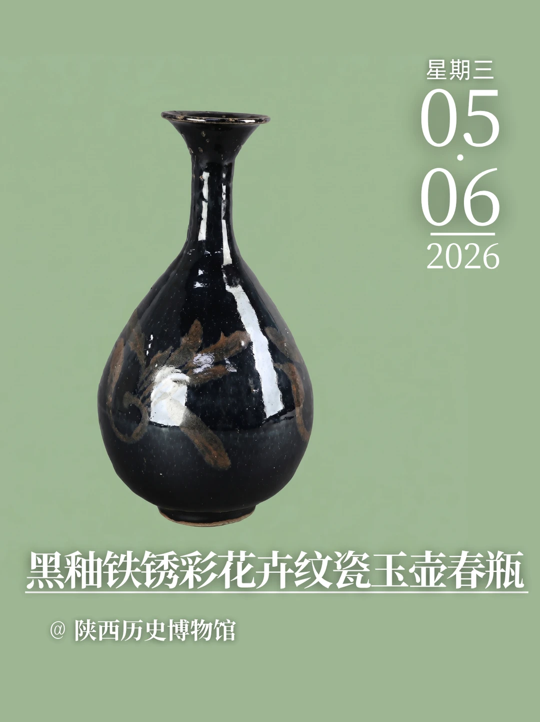 每天认识一件文物|黑釉彩花卉纹瓷玉壶春瓶