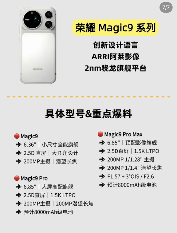 荣耀Magic9系列完整爆料✨ARRI阿莱影像太顶