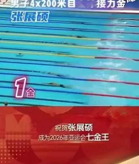 亚运会游泳项目收官后的合影画面走红网络，张展硕将七枚金牌全部挂在胸前，一旁日本选手流露的神情，让不少观众感慨，场外这一幕同样有看点。
 
赛事结束之后，日方运动员主动上前，提出和张展硕合影留念。张展硕拿出自己所有奖牌，依次挂到脖子上。随着奖牌一块块叠加，对面选手的神情慢慢变化，起初只是常规的礼貌微笑